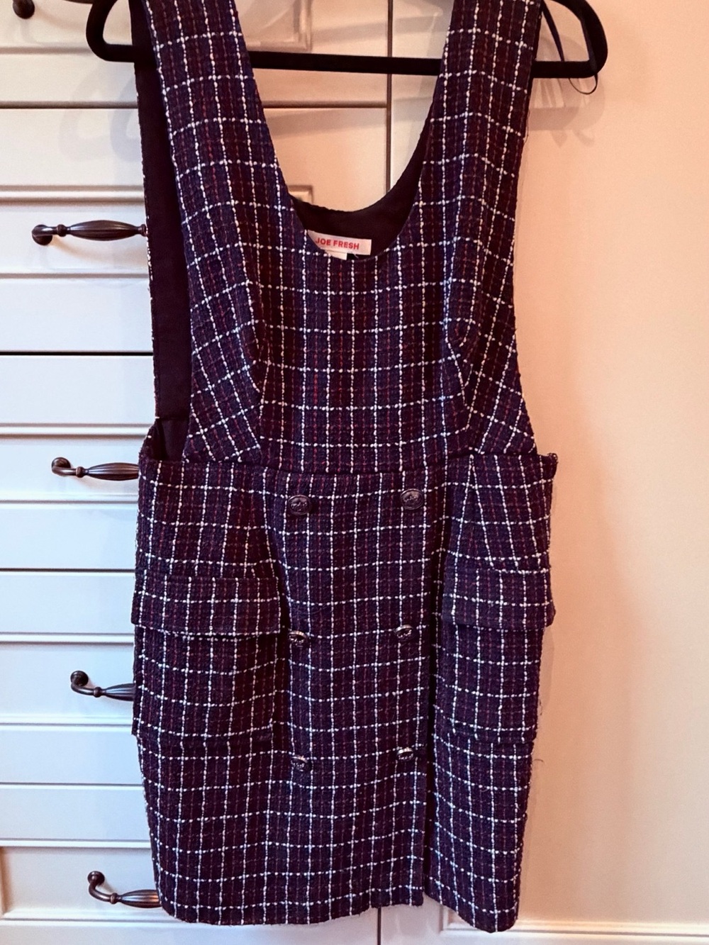 J Brand Navy Plaid Pinafore Dress